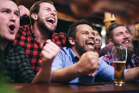 men cheering